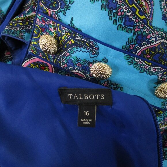 Talbots Plus Size Blue Pink Floral Paisley Sleeveless Sheath Dress Size 16 - Picture 8 of 10